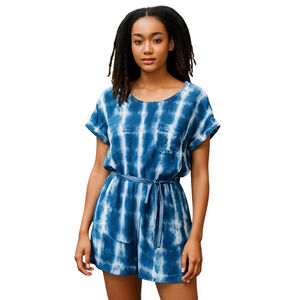 Loft Mini Dress Womens L Large Blue Tie Dye Cover Up Summer Boho Casual NWOT